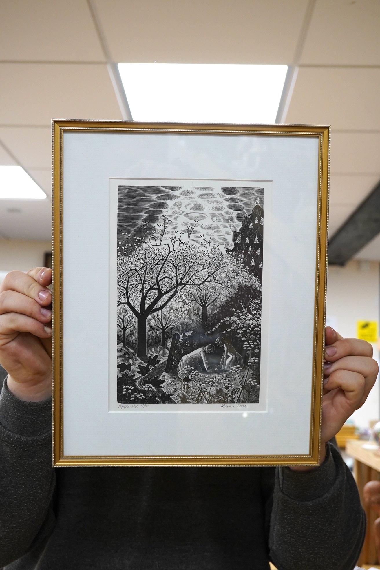 Monica Poole (1921-2003), wood engraving, “Apple Trees”, signed in pencil, limited edition 39/50, 24 x 16cm. Condition - good